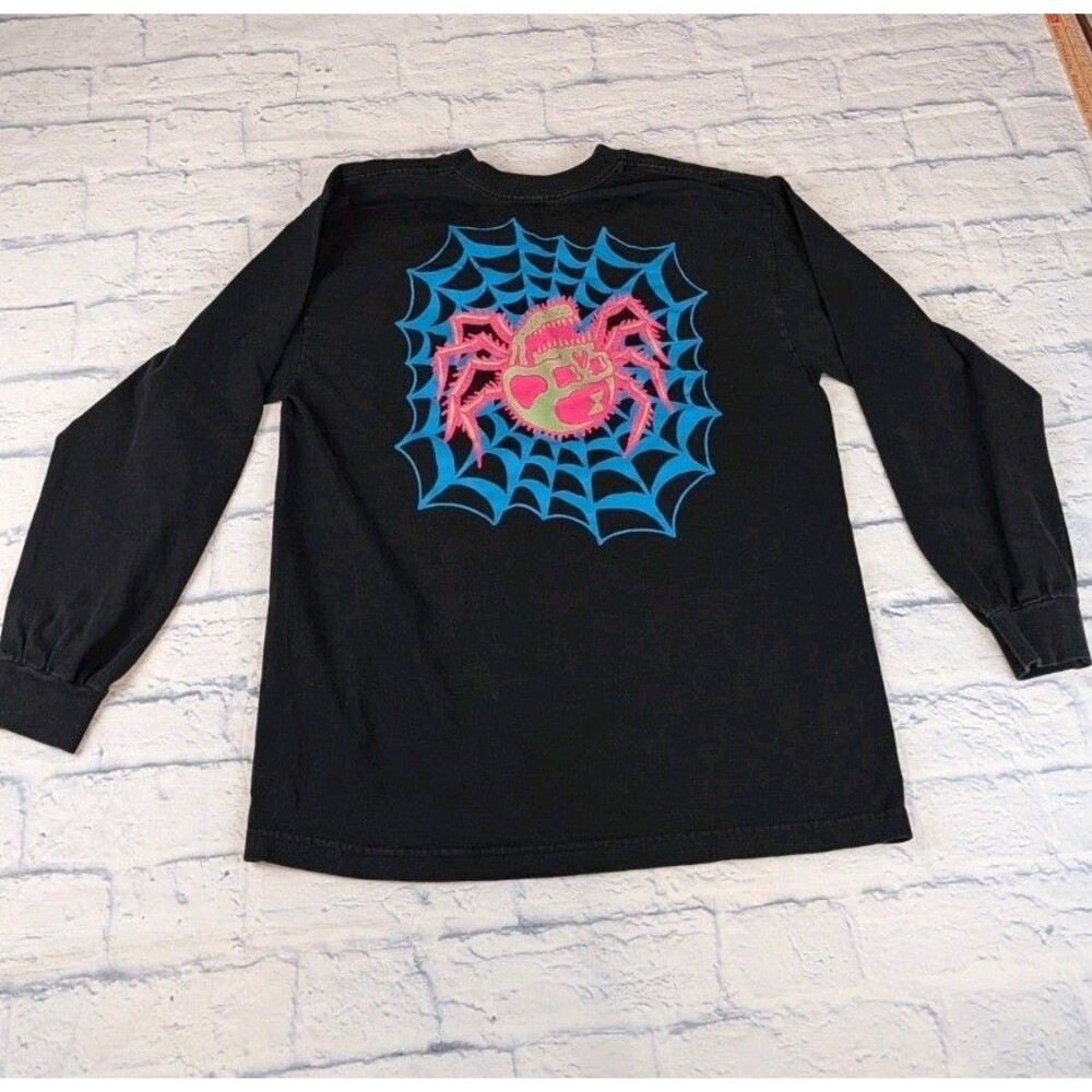 Lurking Class Spider Skull Graphic Long Sleeve T-Shirt Black Cotton M Skateboard
